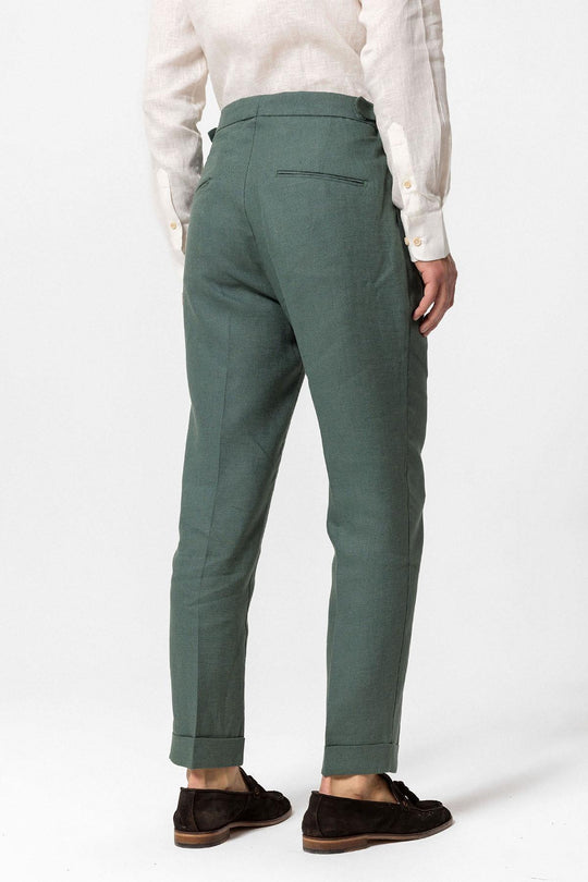 Men's Green High-Waist 100% Linen Pleated Pants - Wessi Wessi - Discover Diversity Men's Green High-Waist 100% Linen Pleated Pants - Wessi Wessi - Discover Diversity