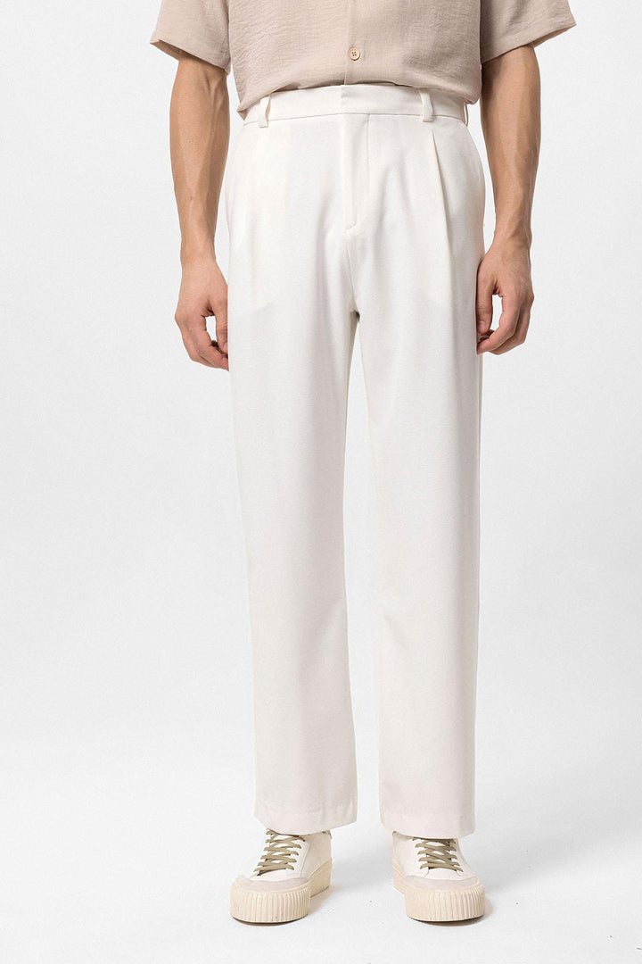 Men's Ecru High-Waisted Baggy  Pants - Wessi