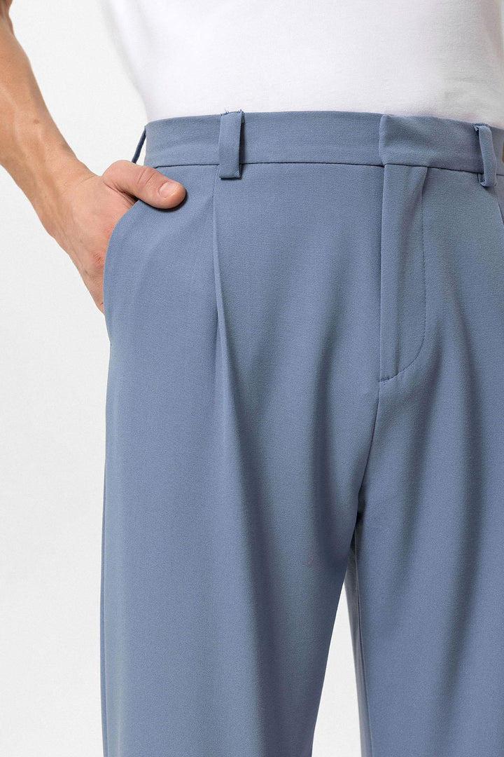 Men's Baby Blue High-Waisted Baggy  Pants - Wessi