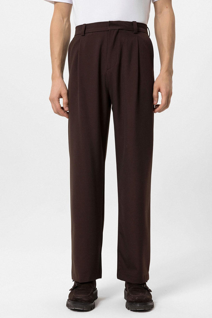 Men's Brown High-Waisted Baggy  Pants - Wessi