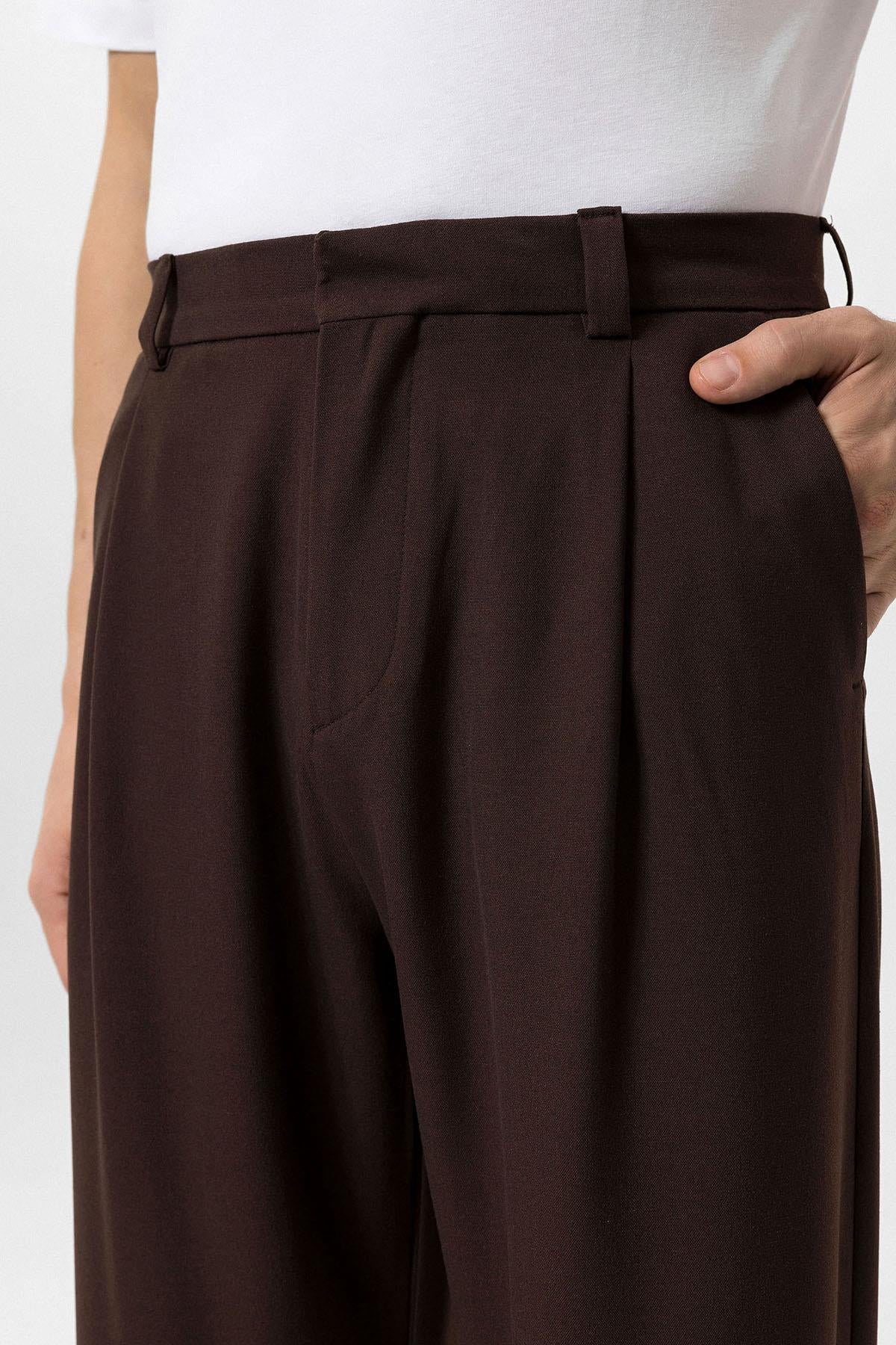 Men's Brown High-Waisted Baggy Pants - Wessi