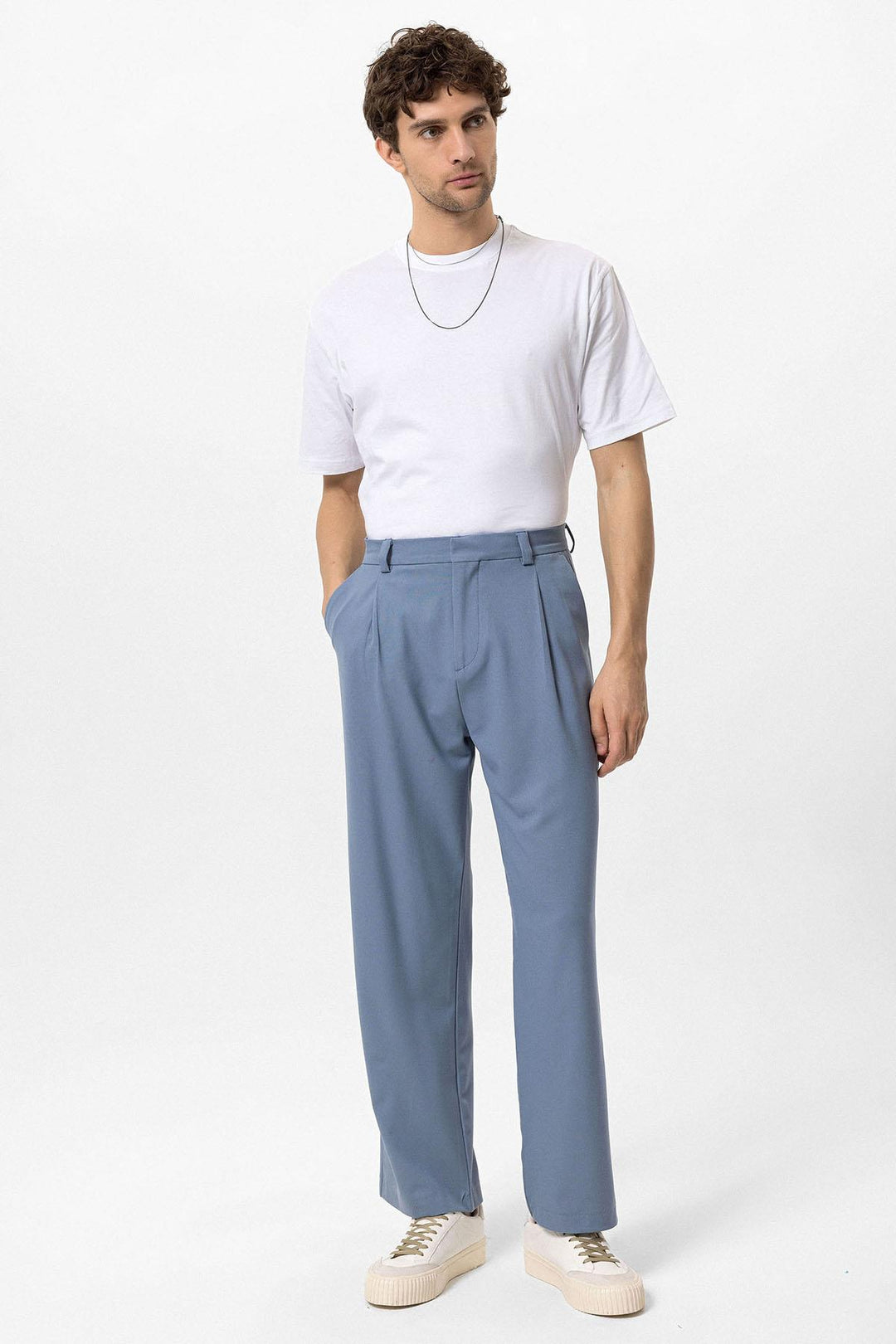 Men's Baby Blue High-Waisted Baggy  Pants - Wessi