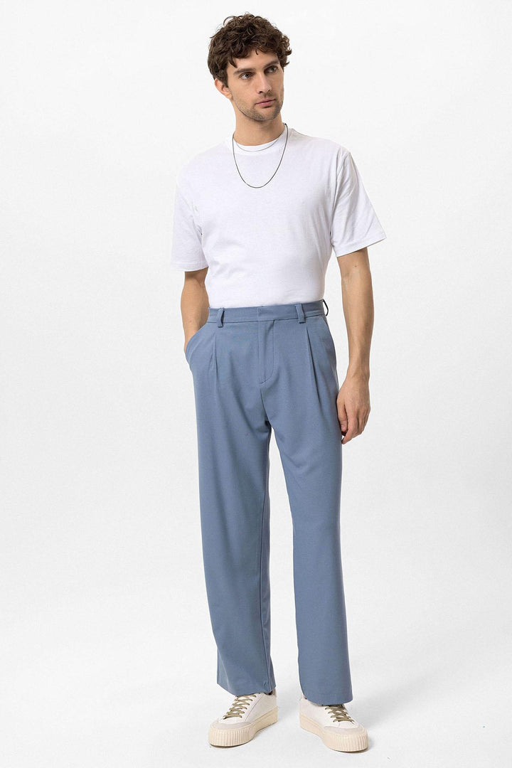 Men's Baby Blue High-Waisted Baggy  Pants - Wessi