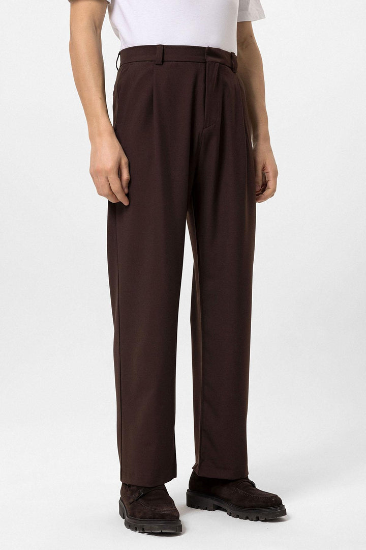 Men's Brown High-Waisted Baggy  Pants - Wessi