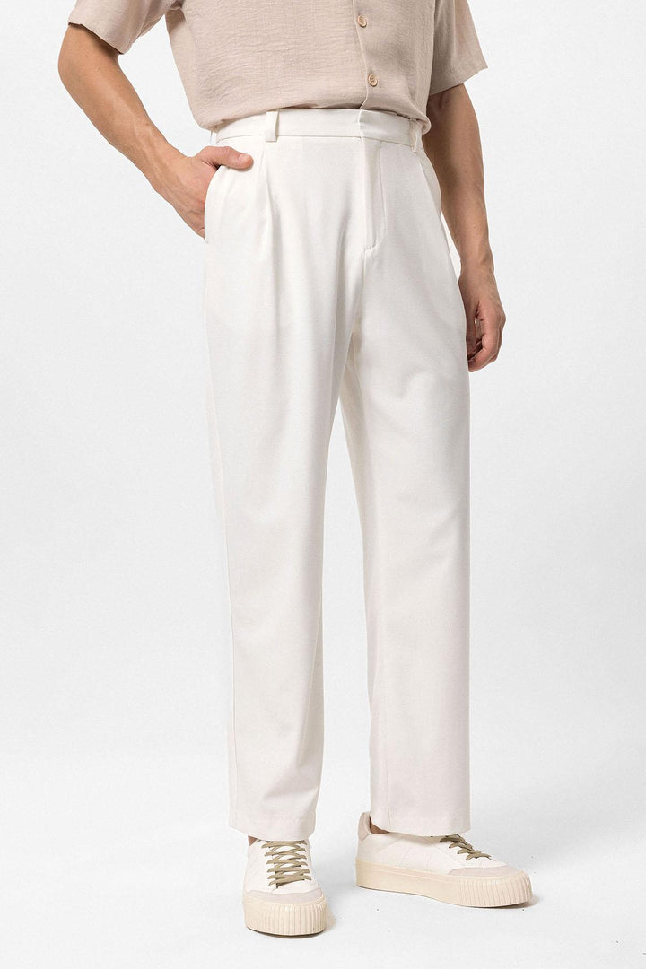 Men's Ecru High-Waisted Baggy  Pants - Wessi