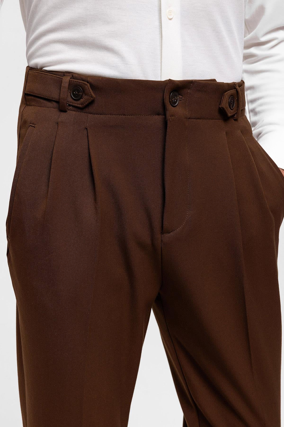 Men's Light Brown High Waist (Boyfriend) Pleated Fabric