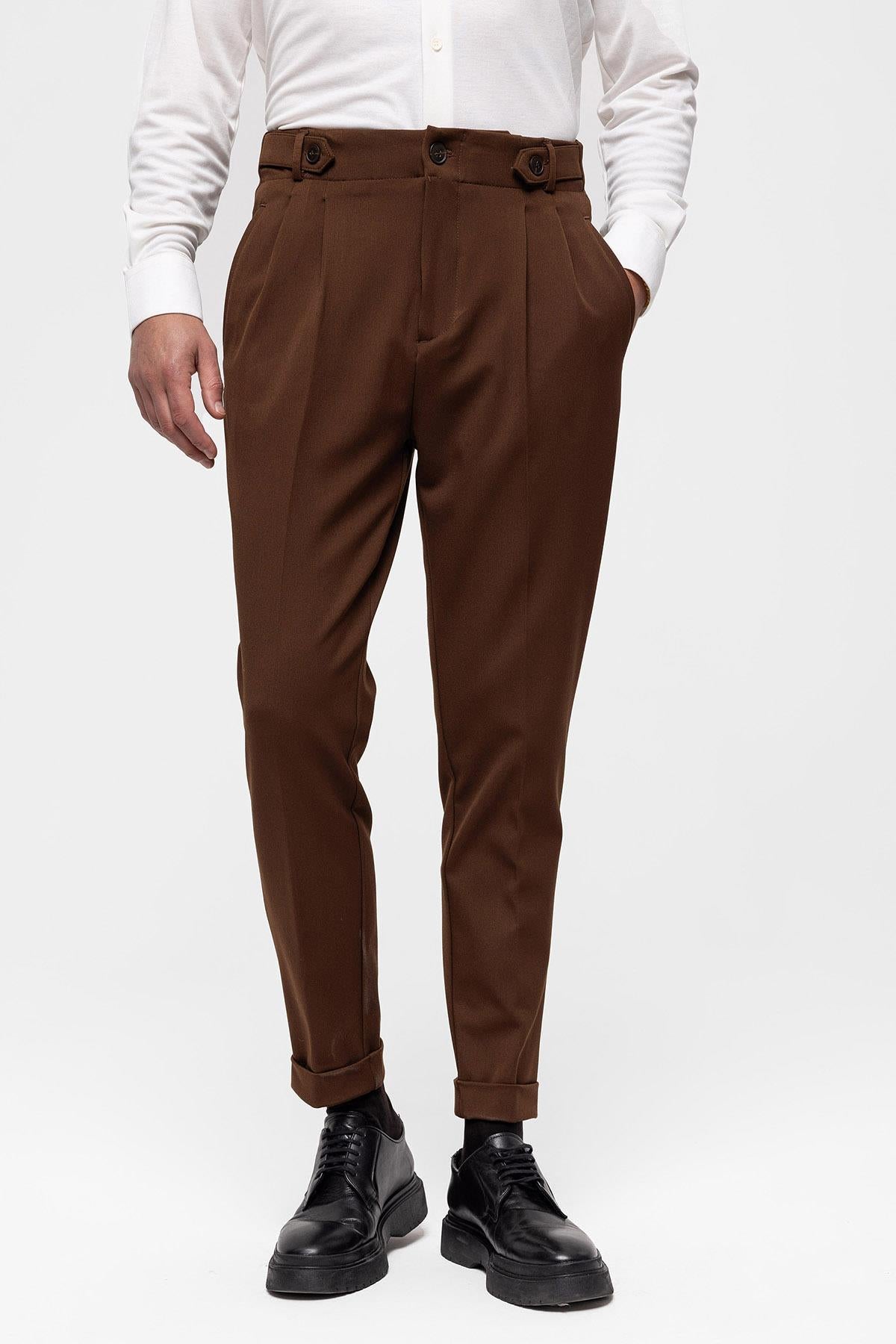 Men's Light Brown High Waist (Boyfriend) Pleated Fabric