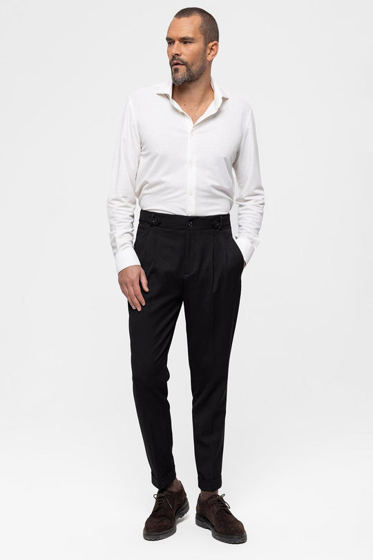 Men's Black High Waist (Boyfriend) Pleated Fabric Trousers - Wessi Wessi - Discover Diversity Men's Black High Waist (Boyfriend) Pleated Fabric Trousers - Wessi Wessi - Discover Diversity