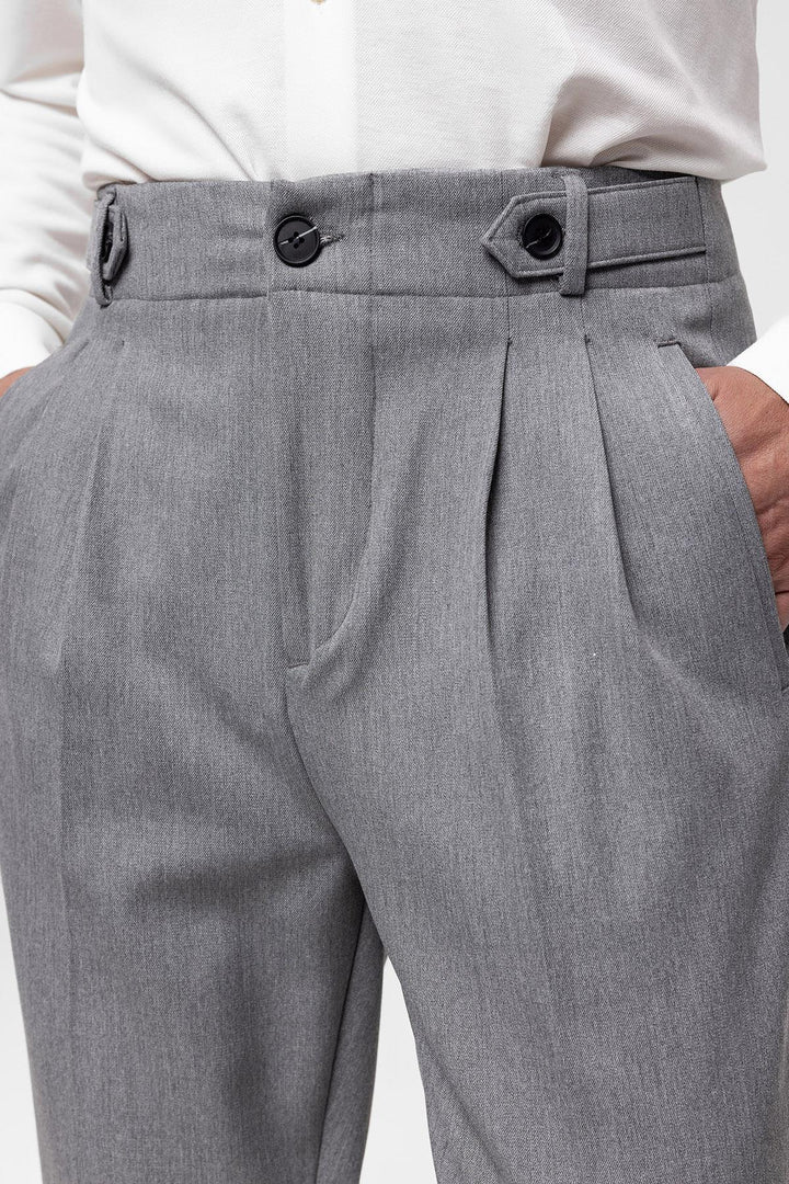 Men's Grey High Waist (Boyfriend) Pleated Fabric Trousers - Wessi