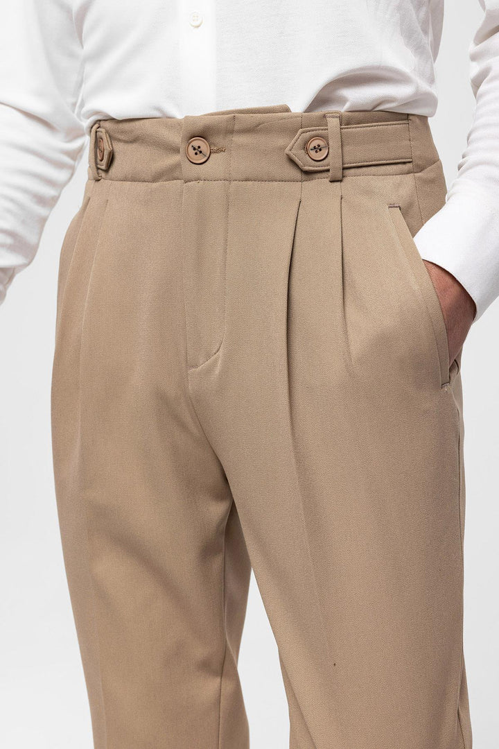 Pantalón de hombre de tejido plisado cintura alta (boyfriend) de visón - Wessi