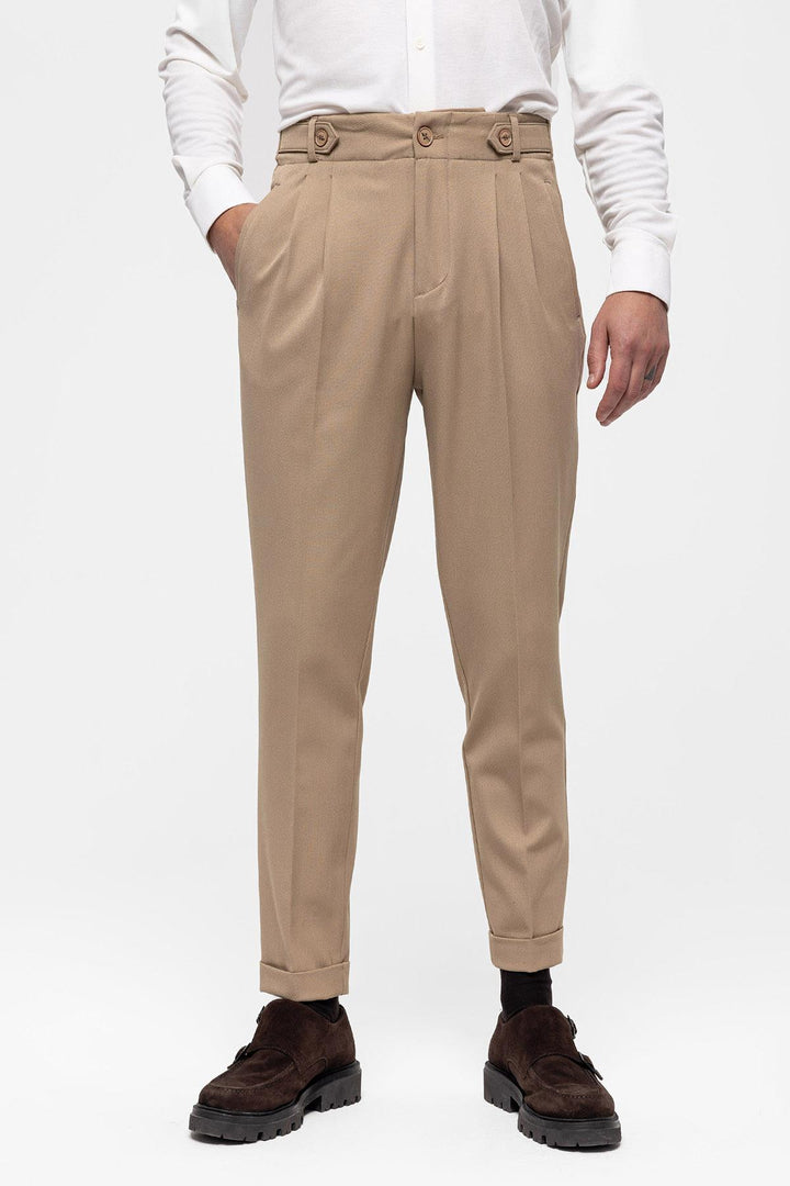 Pantalón de hombre de tejido plisado cintura alta (boyfriend) de visón - Wessi