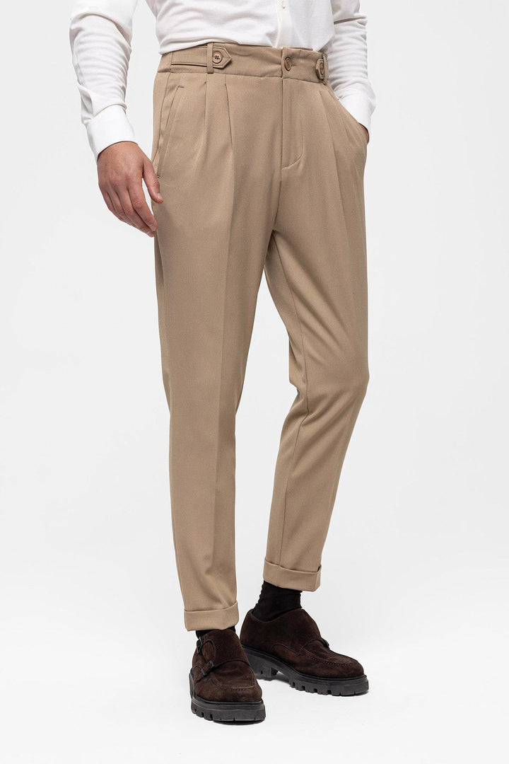 Pantalón de hombre de tejido plisado cintura alta (boyfriend) de visón - Wessi