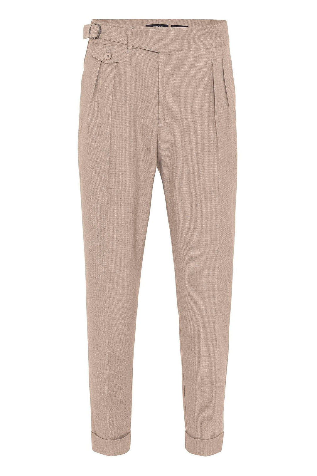 Pantalon Homme Beige Taille Haute (Boyfriend) En Tissu Plissé Avec Ceinture À Boucle - Wessi