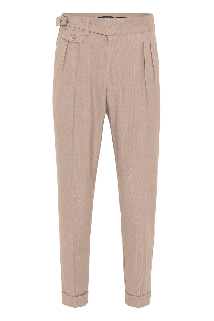 Pantalon Homme Beige Taille Haute (Boyfriend) En Tissu Plissé Avec Ceinture À Boucle - Wessi