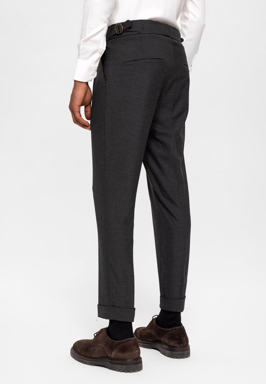 Pantalón de tela plisada con detalle de cinturón y hebilla lateral ahumado de cintura alta (Boyfriend) para hombre - Wessi