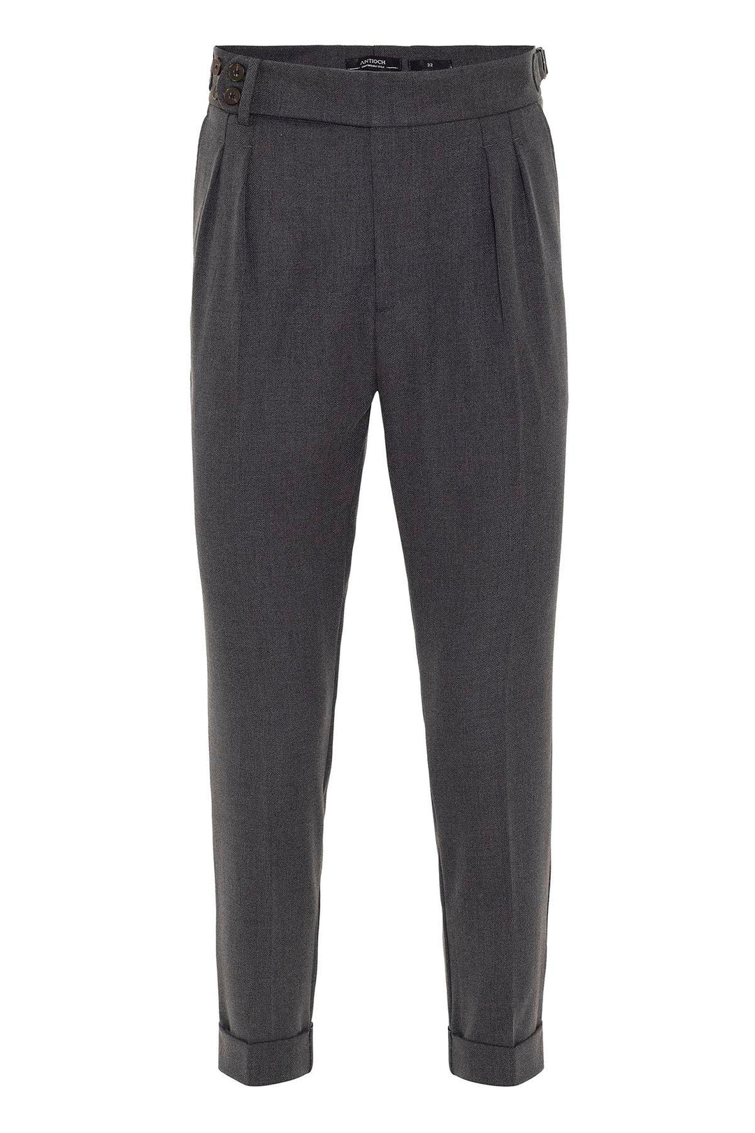 Pantaloni da uomo in tessuto plissettato con cintura con fibbia laterale a vita alta antracite (fidanzato) - Wessi