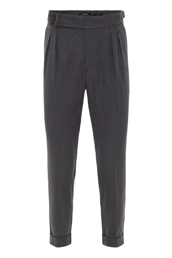 Pantaloni da uomo in tessuto plissettato con cintura con fibbia laterale a vita alta antracite (fidanzato) - Wessi