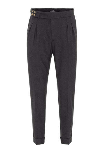 Pantalón de tela plisada con detalle de cinturón y hebilla lateral ahumado de cintura alta (Boyfriend) para hombre - Wessi