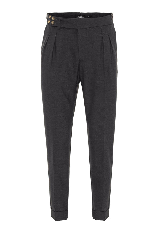 Pantalón de tela plisada con detalle de cinturón y hebilla lateral ahumado de cintura alta (Boyfriend) para hombre - Wessi