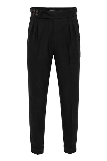Pantalón de tela plisada con detalle de cinturón con hebilla lateral y cintura alta (boyfriend) negro para hombre - Wessi