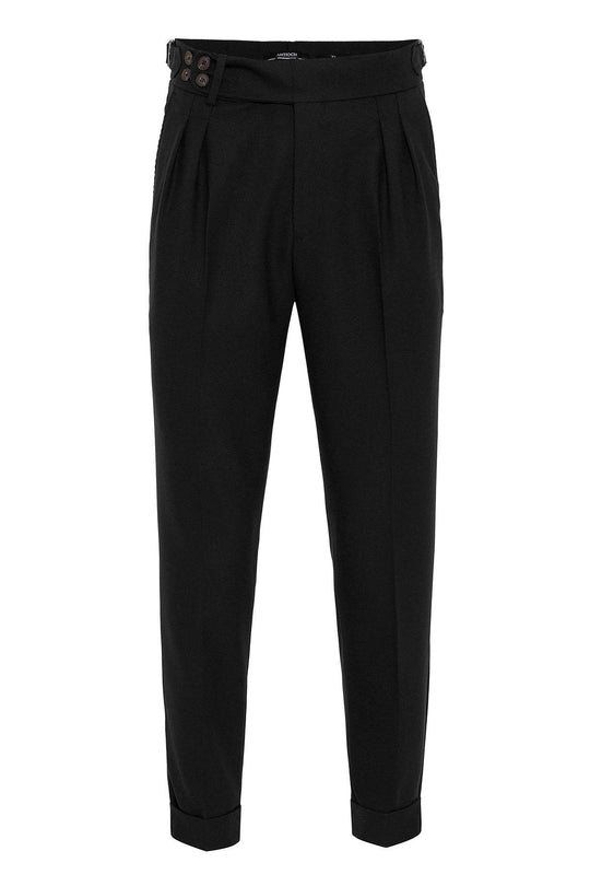 Pantalón de tela plisada con detalle de cinturón con hebilla lateral y cintura alta (boyfriend) negro para hombre - Wessi