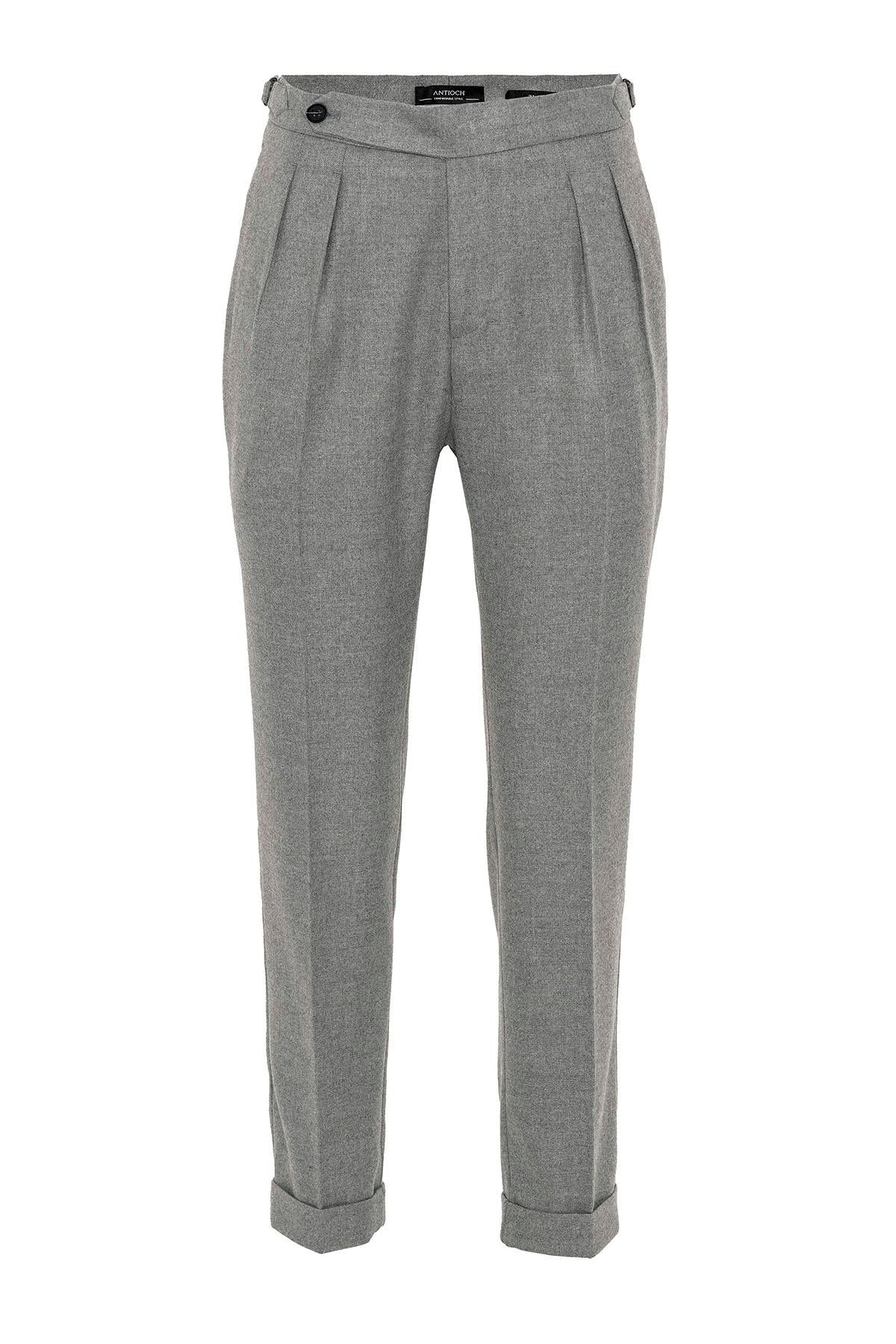 新品Tie.me doublezip pleated onepiece GRAY Men's Grey High Waist Double Pleated Trousers - Wessi