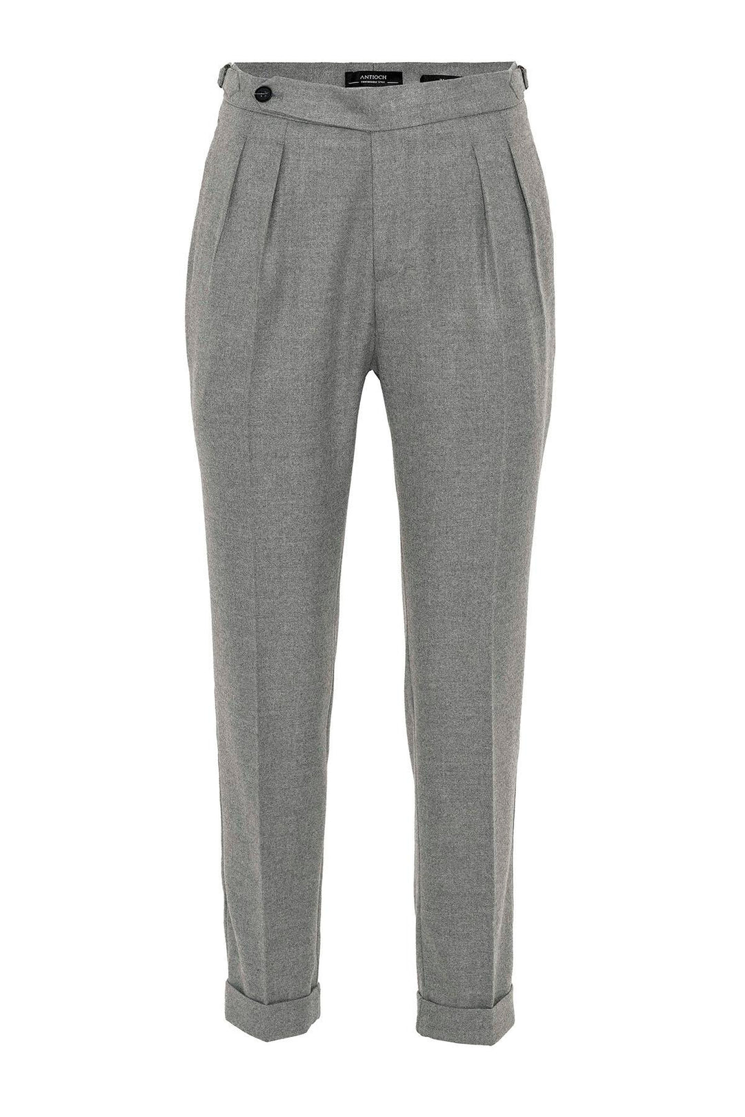 Men's Grey High Waist Double Pleated  Trousers - Wessi