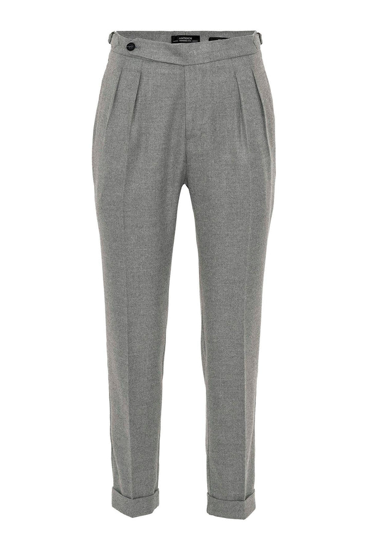 Men's Grey High Waist Double Pleated  Trousers - Wessi