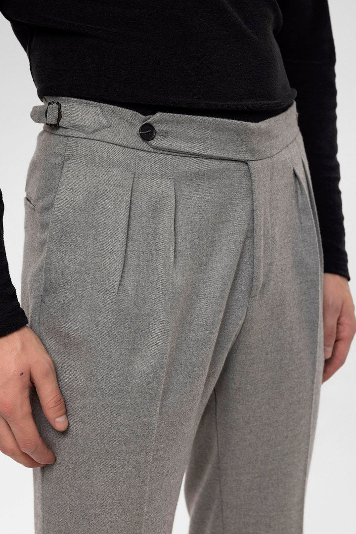 Men's Grey High Waist Double Pleated  Trousers - Wessi