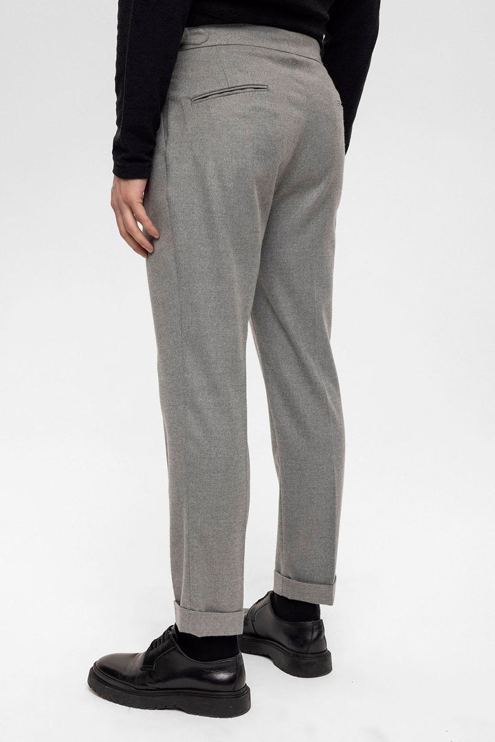 Men's Grey High Waist Double Pleated  Trousers - Wessi