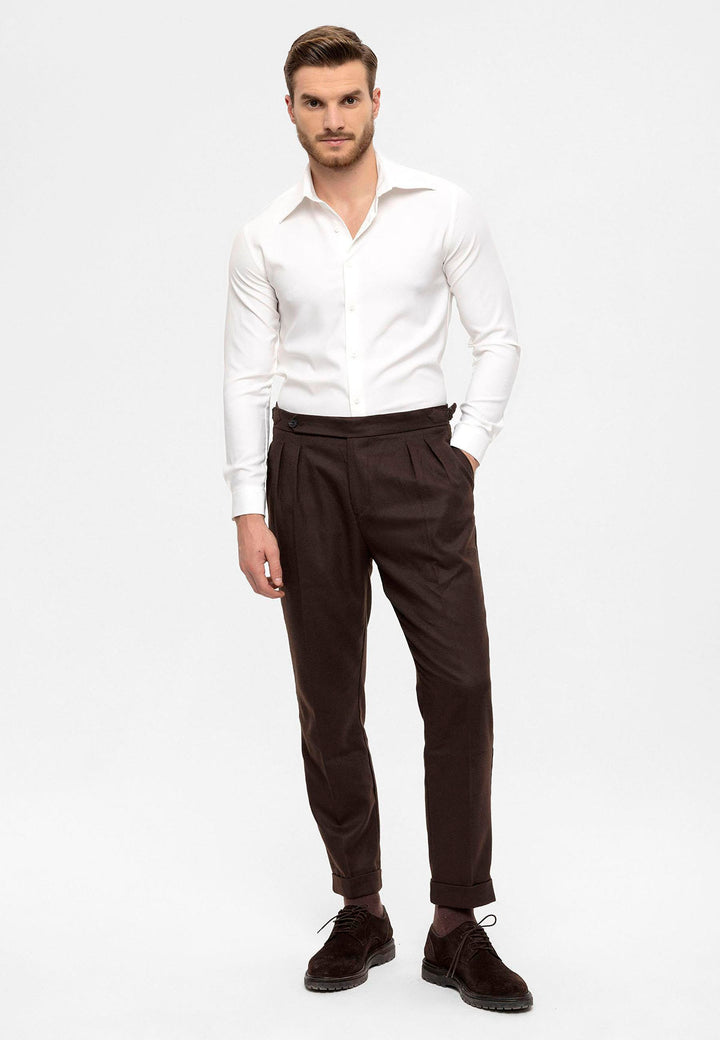 Men's Brown High Waist Double Pleated  Trousers - Wessi
