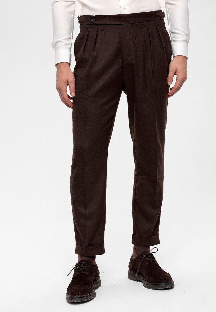 Men's Brown High Waist Double Pleated  Trousers - Wessi