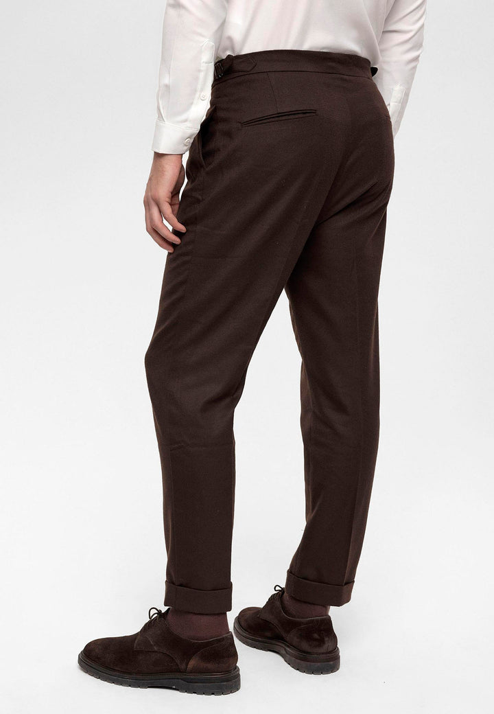 Men's Brown High Waist Double Pleated  Trousers - Wessi
