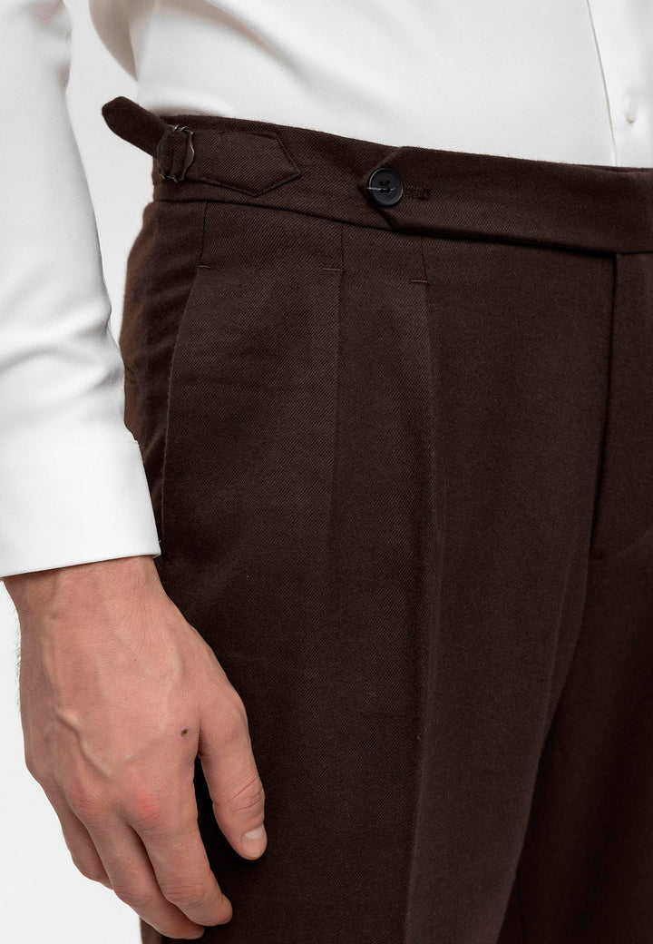 Men's Brown High Waist Double Pleated  Trousers - Wessi