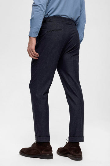 Pantalon Homme Bleu Marine Taille Haute Double Plissé - Wessi