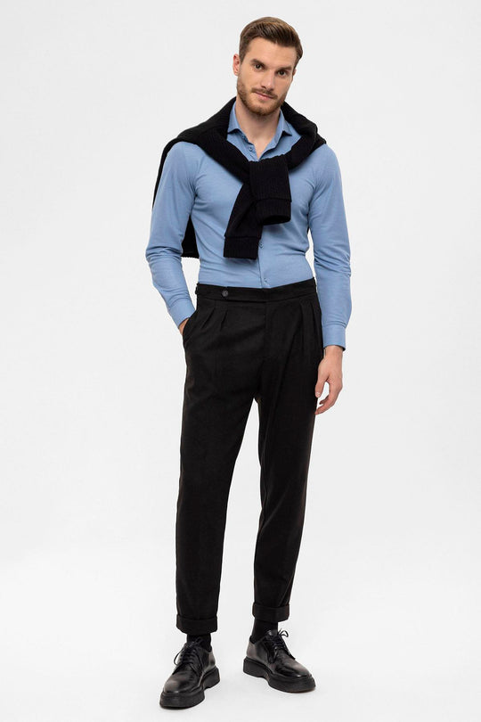 Men's Black High Waist Double Pleated Trousers - Wessi – Wessi