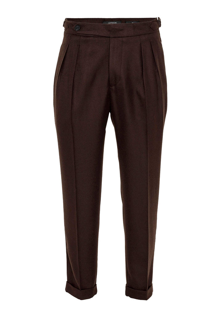 Men's Brown High Waist Double Pleated  Trousers - Wessi