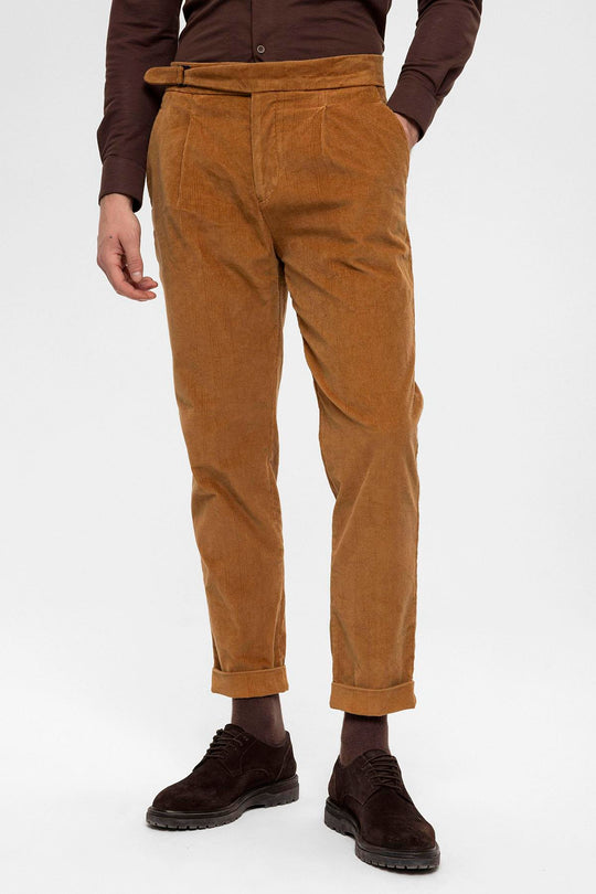 Pantalon en velours double jambe taille haute beige clair pour hommes - Wessi