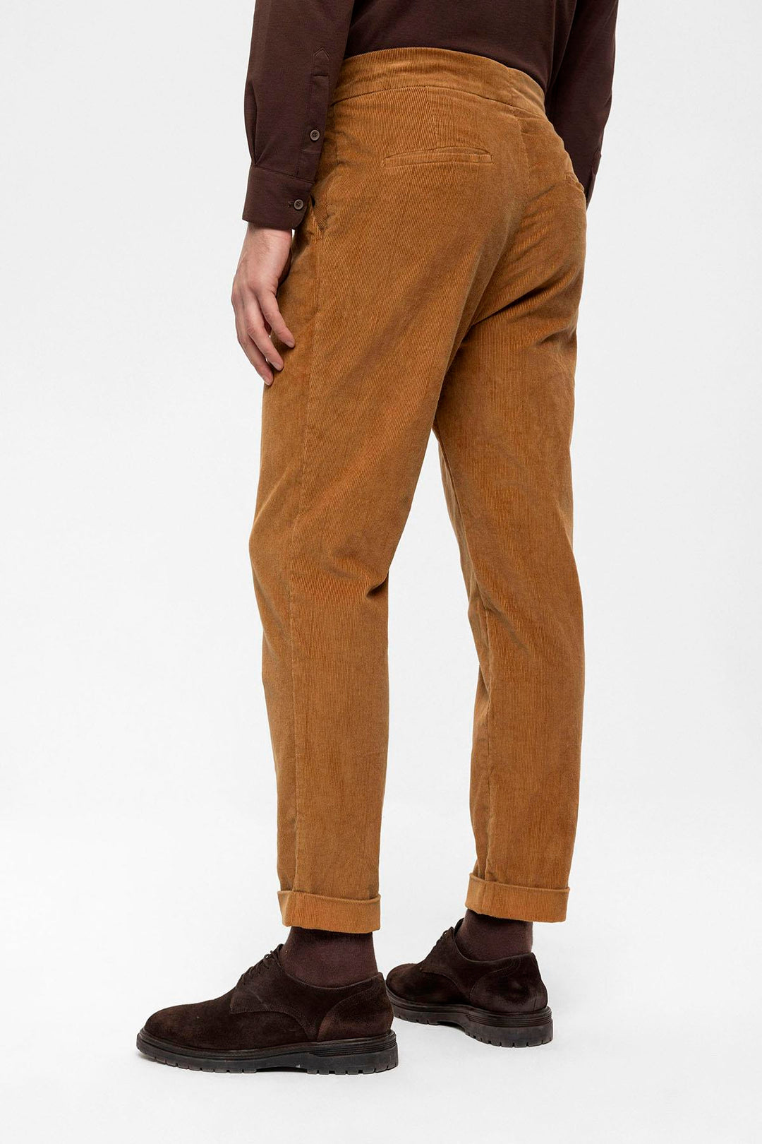 Men's Light Tan High Waist Double Leg Velvet  Trousers - Wessi