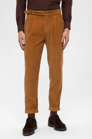 Pantalon en velours double jambe taille haute beige clair pour hommes - Wessi