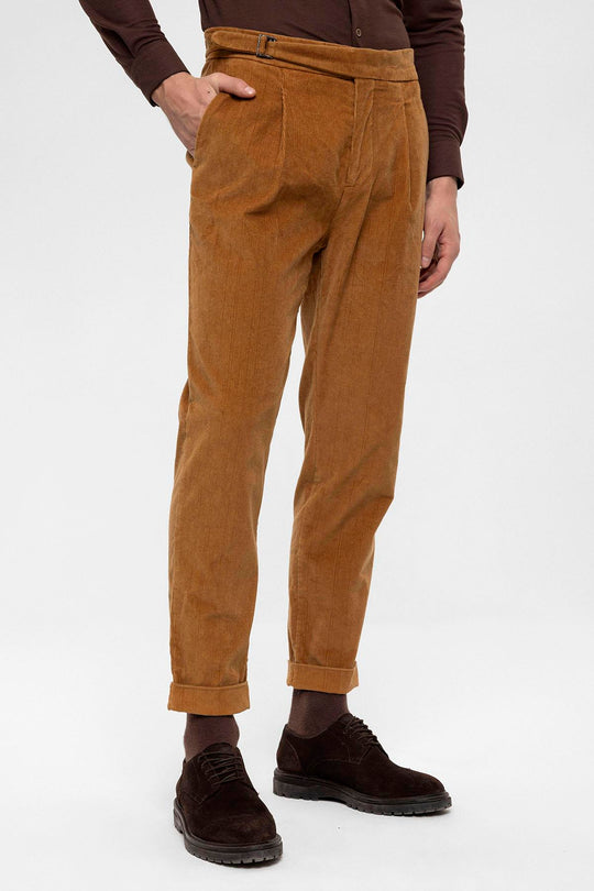 Pantalon en velours double jambe taille haute beige clair pour hommes - Wessi