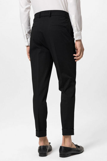 Men's Black High Waist Button Closure  Trousers - Wessi