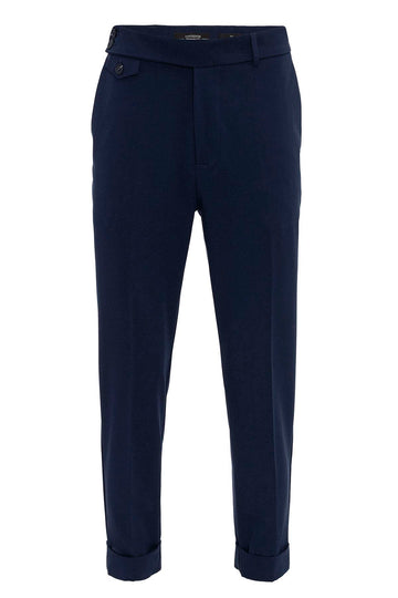 Men's Navy Blue High Waist Button Closure  Trousers - Wessi