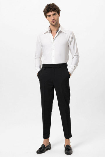 Men's Black High Waist Button Closure  Trousers - Wessi