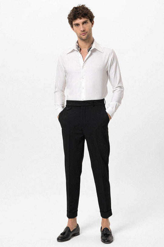 Men's Black High Waist Button Closure  Trousers - Wessi