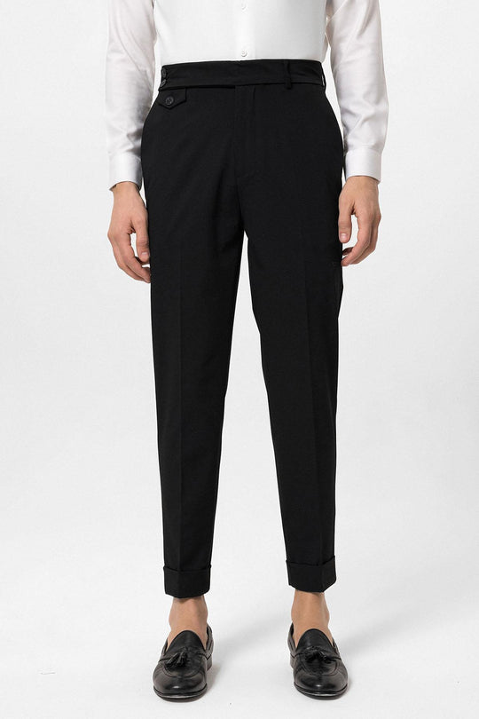 Men's Black High Waist Button Closure  Trousers - Wessi