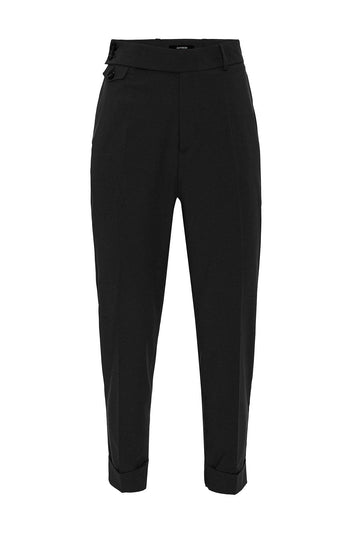 Men's Black High Waist Button Closure  Trousers - Wessi