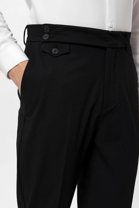 Men's Black High Waist Button Closure  Trousers - Wessi