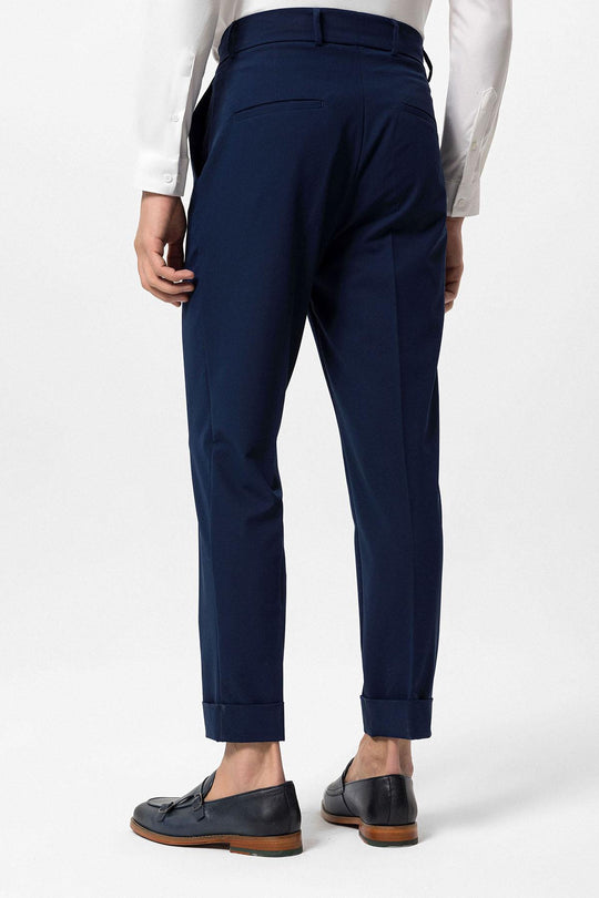 Men's Navy Blue High Waist Button Closure  Trousers - Wessi
