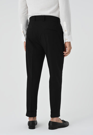 Men's Black High Waist Button Closure  Trousers - Wessi